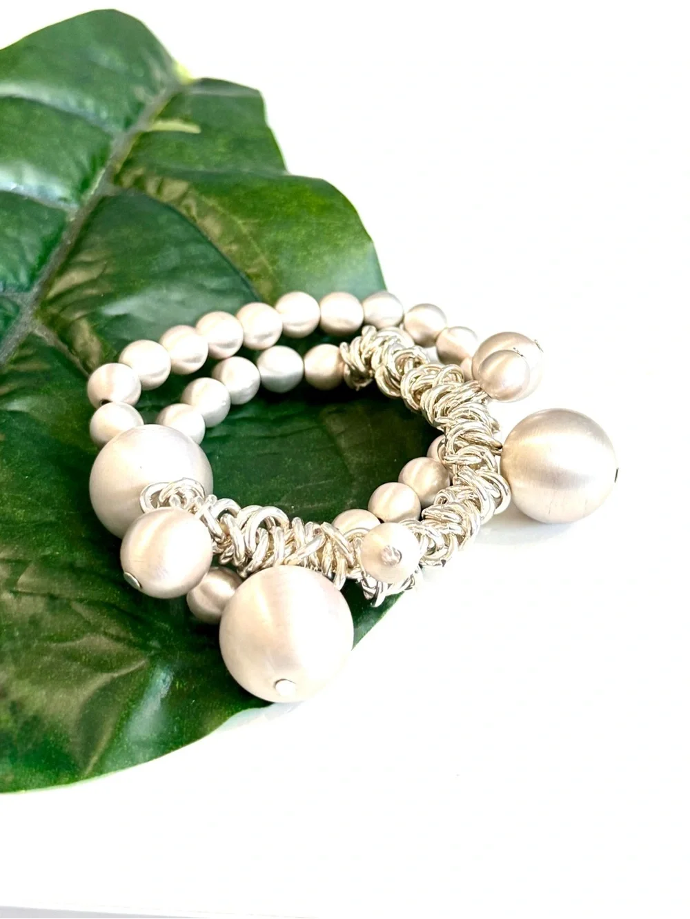 CHICO’S Silver Bauble Charm Multi Strand Stretch Bracelet NWT